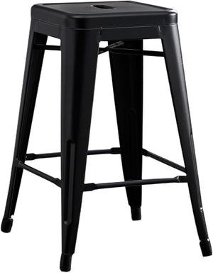 English Elm Contemporary Matte Black Metal Backless Barstools Stackable Industrial Set of 2 B347P341076