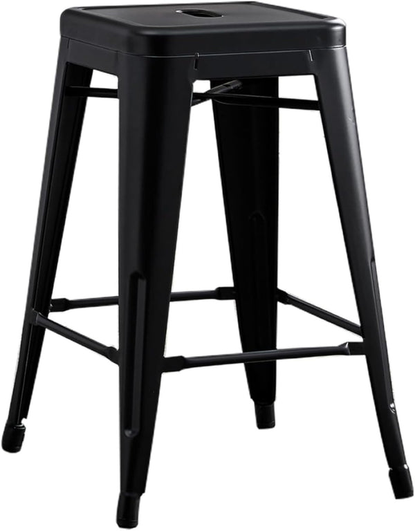 English Elm Contemporary Matte Black Metal Backless Barstools Stackable Industrial Set of 2 B347P341076