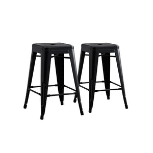 English Elm Contemporary Matte Black Metal Backless Barstools Stackable Industrial Set of 2 B347P341076