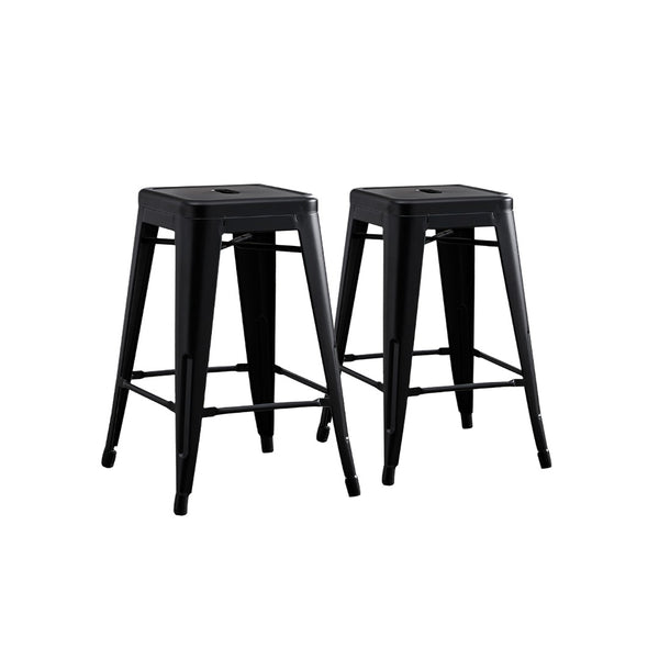 English Elm Contemporary Matte Black Metal Backless Barstools Stackable Industrial Set of 2 B347P341076