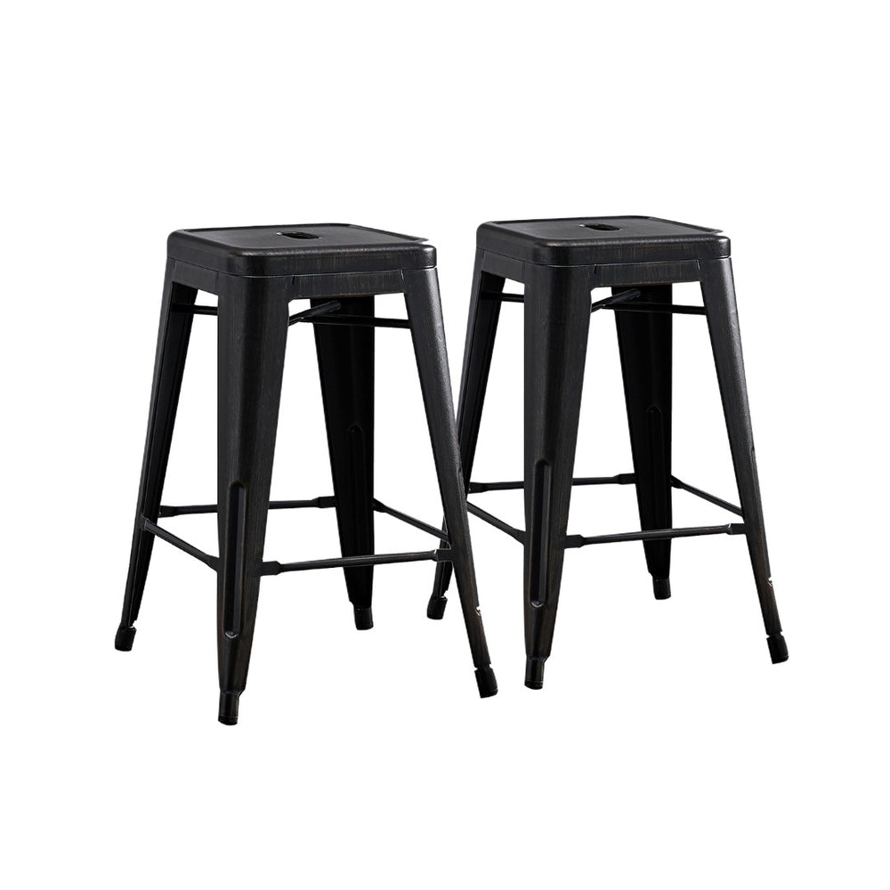 English Elm Backless Metal Barstools Set of 2 with X Brace for Kitchen Island or Pub Table B347P341078