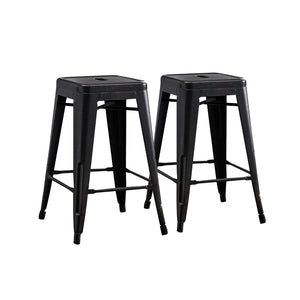 English Elm Backless Metal Barstools Set of 2 with X Brace for Kitchen Island or Pub Table B347P341078