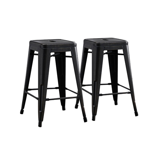 English Elm Backless Metal Barstools Set of 2 with X Brace for Kitchen Island or Pub Table B347P341078