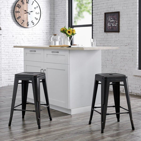 English Elm Backless Metal Barstools Set of 2 with X Brace for Kitchen Island or Pub Table B347P341078