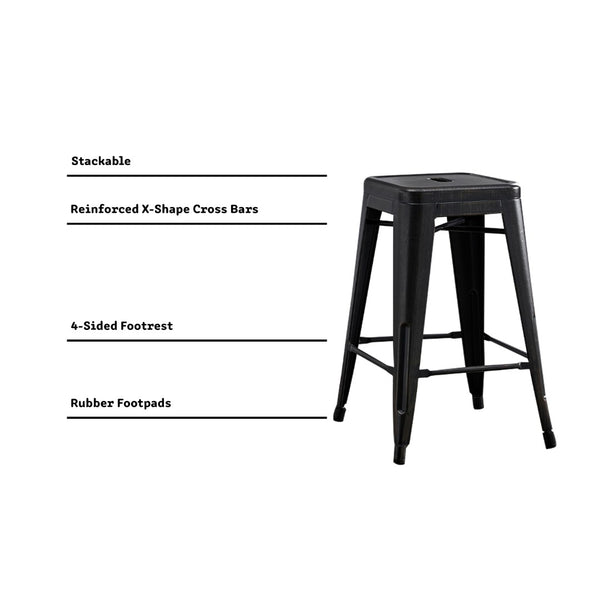 English Elm Backless Metal Barstools Set of 2 with X Brace for Kitchen Island or Pub Table B347P341078
