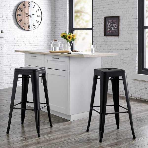 English Elm Backless Metal Bar Stools Set of 2 Industrial Peg Leg Design for Kitchen Island B347P341508