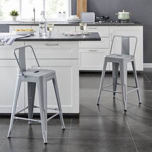 English Elm Modern Steel Bucket Back Barstools Set of 2 Distressed Industrial Kitchen Counter Seating B347P349310