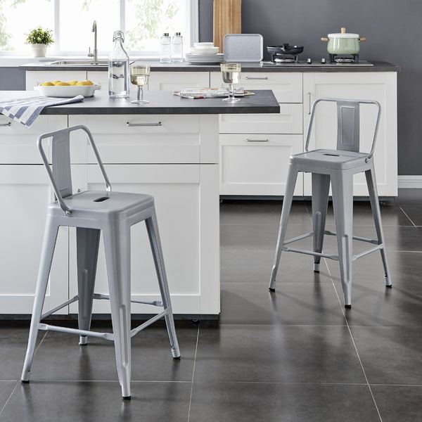 English Elm Modern Steel Bucket Back Barstools Set of 2 Distressed Industrial Kitchen Counter Seating B347P349310