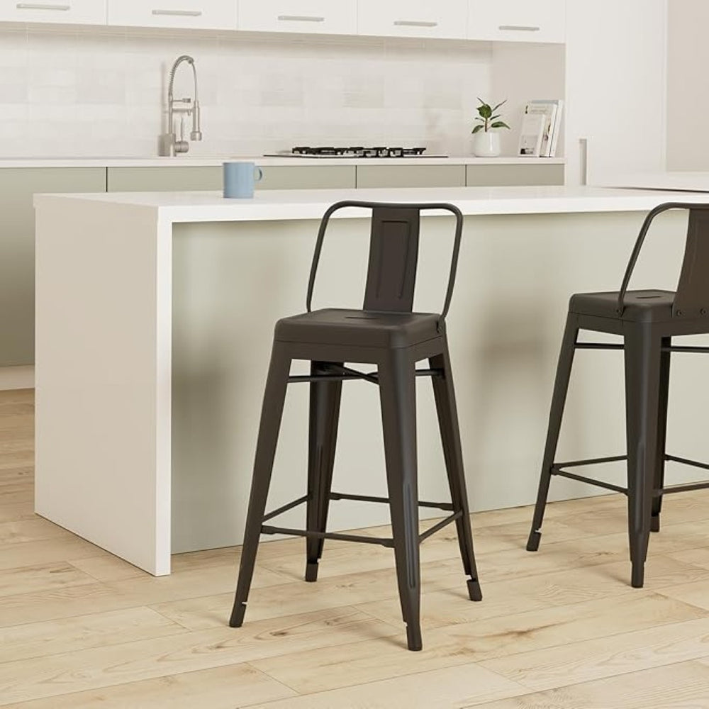 English Elm Modern Steel Bucket Back Barstools Welded Frame Matte Finish for Kitchen or Home Bar B347P349324