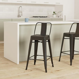 English Elm Modern Steel Bucket Back Barstools Welded Frame Matte Finish for Kitchen or Home Bar B347P349324