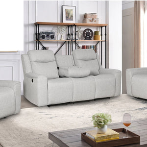 English Elm Contemporary Plush Upholstered Reclining Sofa with Built-in Console and Cup Holders B347P391065