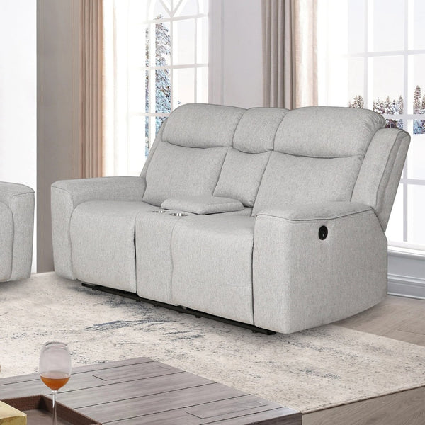 English Elm Contemporary Dual Reclining Loveseat with Storage Console and Cup Holders for Modern Spaces B347P391275