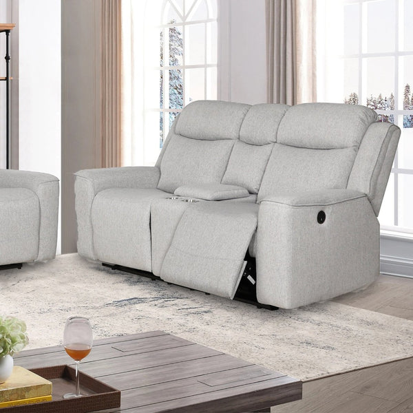 English Elm Contemporary Dual Reclining Loveseat with Storage Console and Cup Holders for Modern Spaces B347P391275