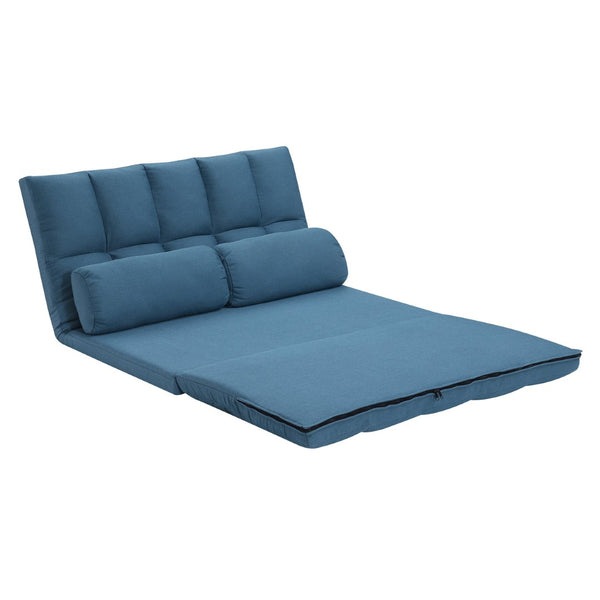 English Elm 3-fold Convertible Floor Mattress with Pillows High Density Foam Guest Sofa Bed Cream+Blue B347P404207