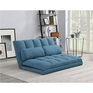 English Elm 3-fold Convertible Floor Mattress with Pillows High Density Foam Guest Sofa Bed Cream+Blue B347P404207