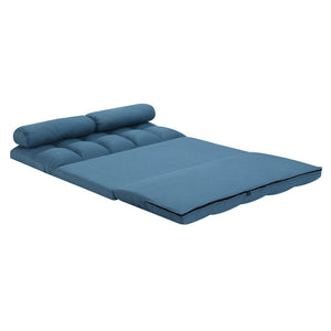 English Elm 3-fold Convertible Floor Mattress with Pillows High Density Foam Guest Sofa Bed Cream+Blue B347P404207