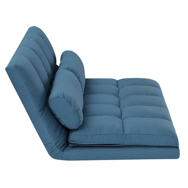 English Elm 3-fold Convertible Floor Mattress with Pillows High Density Foam Guest Sofa Bed Cream+Blue B347P404207