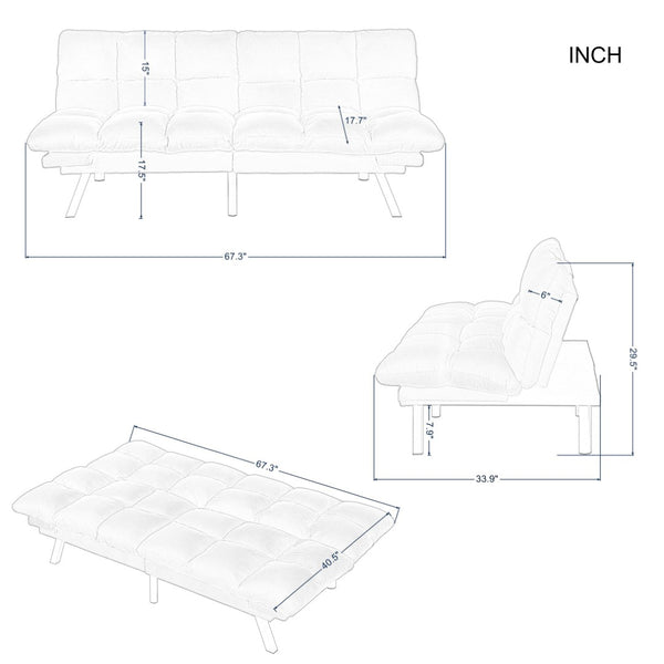 English Elm Multifunctional Velvet Sleeper Sofa Foldable 2 Seater Corduroy Couch for Studio Apartments B347P421406