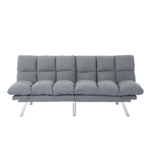 English Elm Multifunctional Velvet Sleeper Sofa Foldable 2 Seater Corduroy Couch for Studio Apartments Light Gray B347P421410