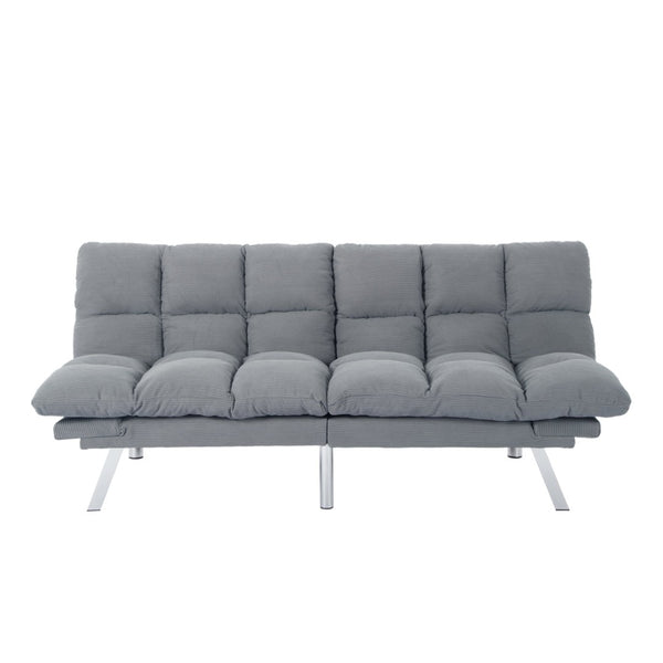 English Elm Multifunctional Velvet Sleeper Sofa Foldable 2 Seater Corduroy Couch for Studio Apartments Light Gray B347P421410