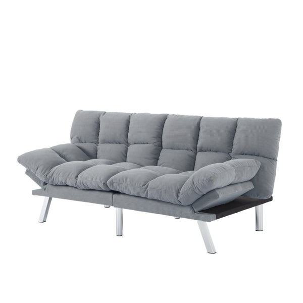 English Elm Multifunctional Velvet Sleeper Sofa Foldable 2 Seater Corduroy Couch for Studio Apartments Light Gray B347P421410