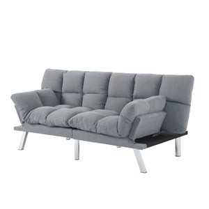 English Elm Multifunctional Velvet Sleeper Sofa Foldable 2 Seater Corduroy Couch for Studio Apartments Light Gray B347P421410