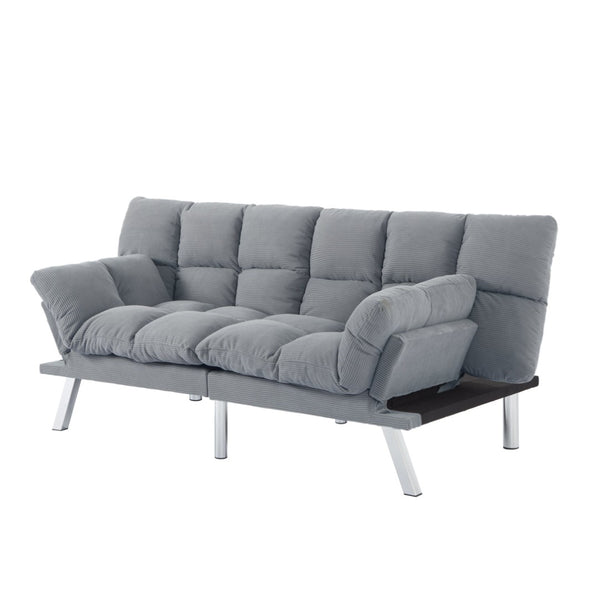 English Elm Multifunctional Velvet Sleeper Sofa Foldable 2 Seater Corduroy Couch for Studio Apartments Light Gray B347P421410