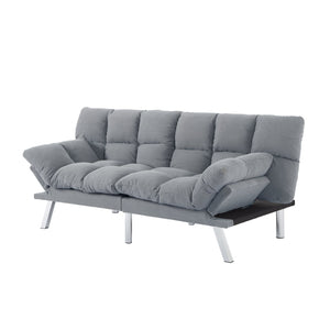 English Elm Multifunctional Velvet Sleeper Sofa Foldable 2 Seater Corduroy Couch for Studio Apartments Light Gray B347P421410