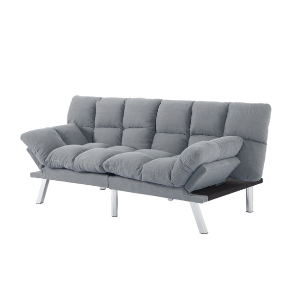 English Elm Multifunctional Velvet Sleeper Sofa Foldable 2 Seater Corduroy Couch for Studio Apartments Light Gray B347P421410