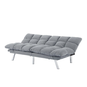 English Elm Multifunctional Velvet Sleeper Sofa Foldable 2 Seater Corduroy Couch for Studio Apartments Light Gray B347P421410