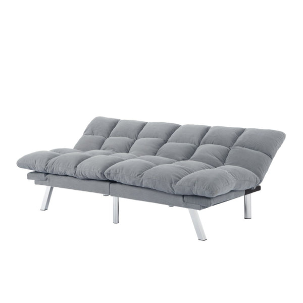 English Elm Multifunctional Velvet Sleeper Sofa Foldable 2 Seater Corduroy Couch for Studio Apartments Light Gray B347P421410