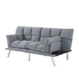 English Elm Multifunctional Velvet Sleeper Sofa Foldable 2 Seater Corduroy Couch for Studio Apartments Light Gray B347P421410