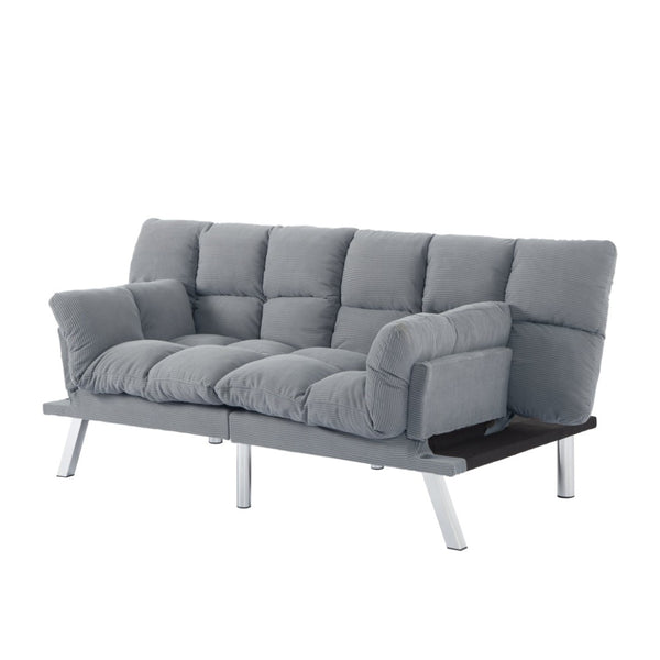 English Elm Multifunctional Velvet Sleeper Sofa Foldable 2 Seater Corduroy Couch for Studio Apartments Light Gray B347P421410
