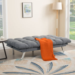 English Elm Multifunctional Velvet Sleeper Sofa Foldable 2 Seater Corduroy Couch for Studio Apartments Light Gray B347P421410