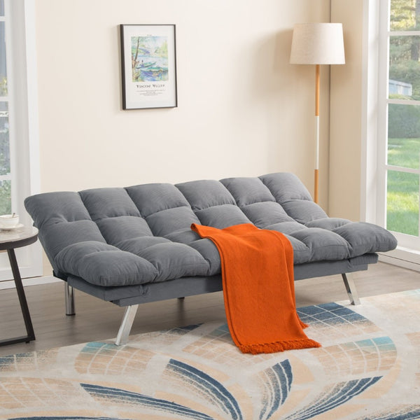English Elm Multifunctional Velvet Sleeper Sofa Foldable 2 Seater Corduroy Couch for Studio Apartments Light Gray B347P421410