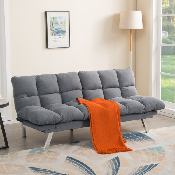 English Elm Multifunctional Velvet Sleeper Sofa Foldable 2 Seater Corduroy Couch for Studio Apartments Light Gray B347P421410