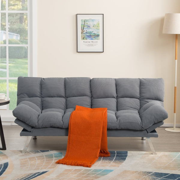 English Elm Multifunctional Velvet Sleeper Sofa Foldable 2 Seater Corduroy Couch for Studio Apartments Light Gray B347P421410