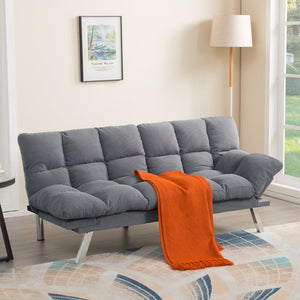 English Elm Multifunctional Velvet Sleeper Sofa Foldable 2 Seater Corduroy Couch for Studio Apartments Light Gray B347P421410