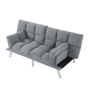 English Elm Multifunctional Velvet Sleeper Sofa Foldable 2 Seater Corduroy Couch for Studio Apartments Light Gray B347P421410