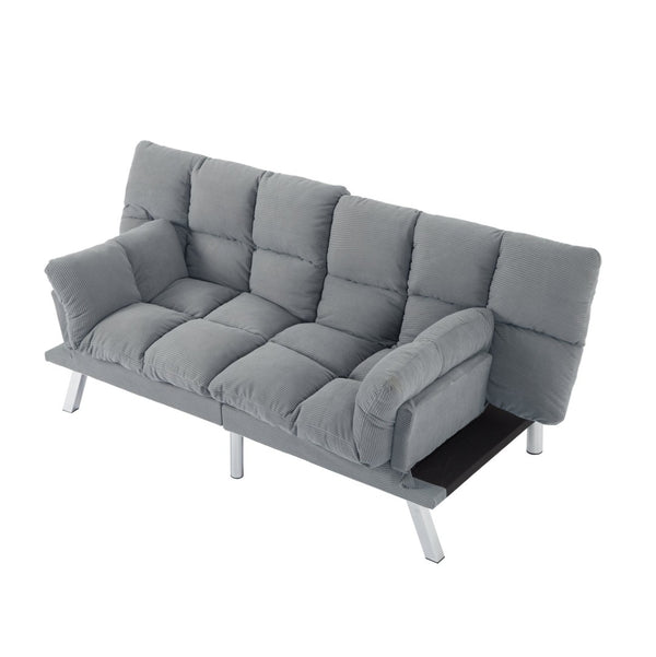 English Elm Multifunctional Velvet Sleeper Sofa Foldable 2 Seater Corduroy Couch for Studio Apartments Light Gray B347P421410
