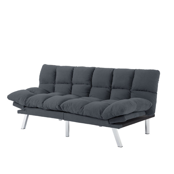 English Elm Multifunctional Velvet Sleeper Sofa Foldable 2 Seater Corduroy Couch for Studio Apartments Dark Gray B347P421475