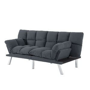 English Elm Multifunctional Velvet Sleeper Sofa Foldable 2 Seater Corduroy Couch for Studio Apartments Dark Gray B347P421475