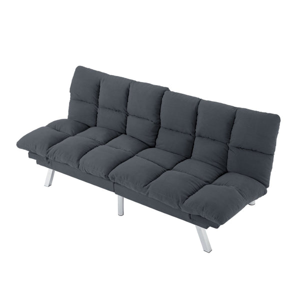 English Elm Multifunctional Velvet Sleeper Sofa Foldable 2 Seater Corduroy Couch for Studio Apartments Dark Gray B347P421475