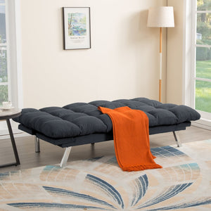 English Elm Multifunctional Velvet Sleeper Sofa Foldable 2 Seater Corduroy Couch for Studio Apartments Dark Gray B347P421475