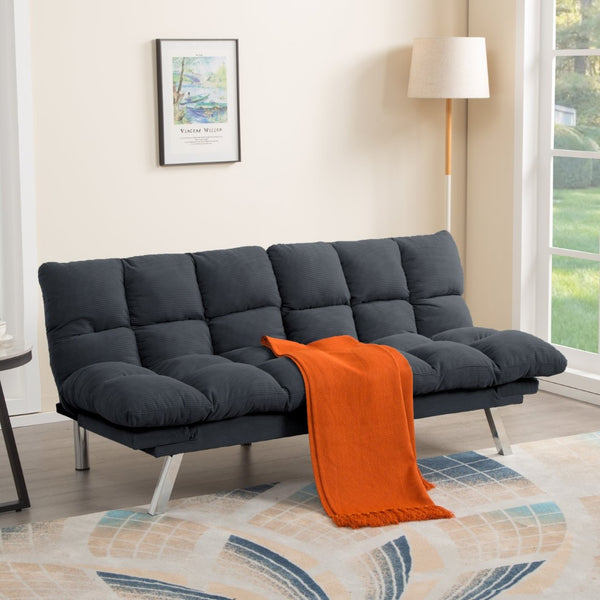 English Elm Multifunctional Velvet Sleeper Sofa Foldable 2 Seater Corduroy Couch for Studio Apartments Dark Gray B347P421475
