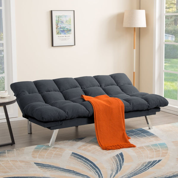 English Elm Multifunctional Velvet Sleeper Sofa Foldable 2 Seater Corduroy Couch for Studio Apartments Dark Gray B347P421475