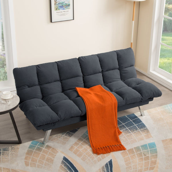 English Elm Multifunctional Velvet Sleeper Sofa Foldable 2 Seater Corduroy Couch for Studio Apartments Dark Gray B347P421475