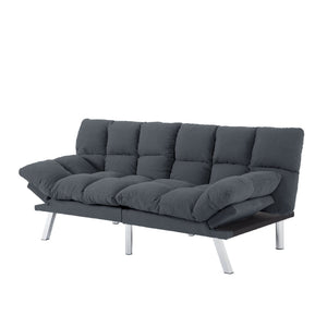 English Elm Multifunctional Velvet Sleeper Sofa Foldable 2 Seater Corduroy Couch for Studio Apartments Dark Gray B347P421475