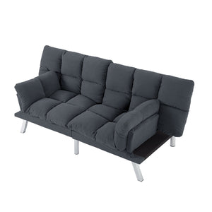 English Elm Multifunctional Velvet Sleeper Sofa Foldable 2 Seater Corduroy Couch for Studio Apartments Dark Gray B347P421475