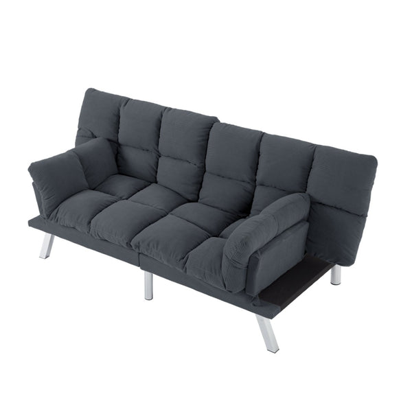English Elm Multifunctional Velvet Sleeper Sofa Foldable 2 Seater Corduroy Couch for Studio Apartments Dark Gray B347P421475